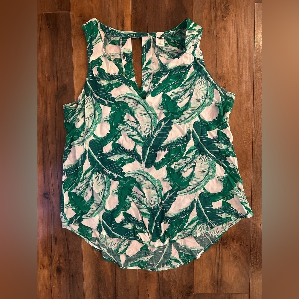 Old Navy Tropical Palm Leaf Tank Top | Vacation Resort Summer Blouse S